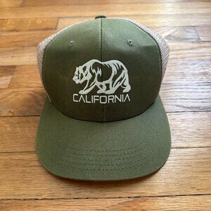 California Olive Green and Tan Khaki Snapback Hat with White Bear Graphic Cap